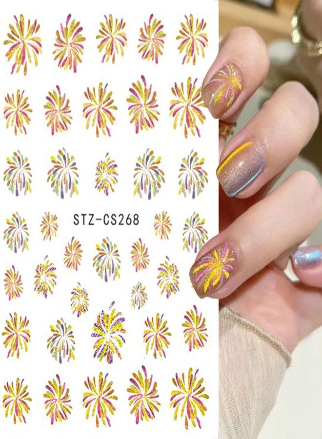 TOGZOM Gold Firework Nail Decals - Glitter Self-Adhesive Stickers, Bronzing Designs for Nail Art on New Year Nails - Image 4